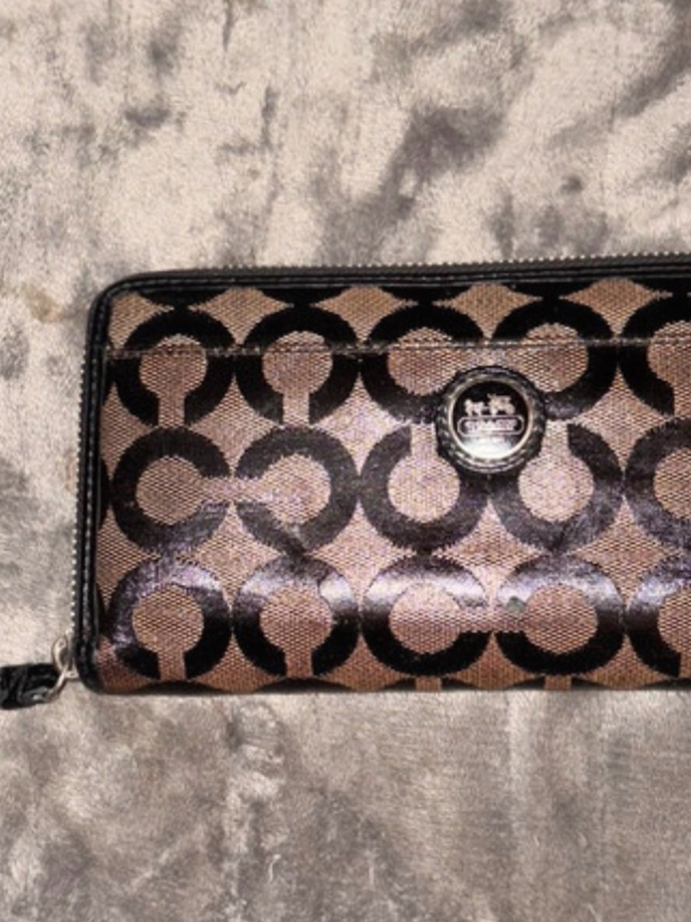 Coach Brown and Black Signature Zip Wallet